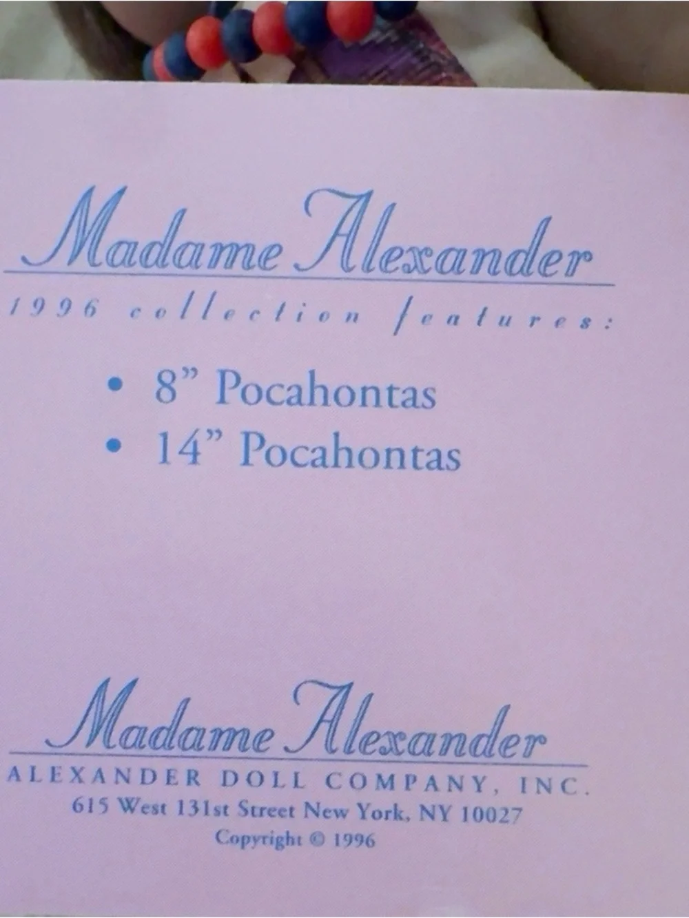 Madame Alexander 1996 Pocahontas 8” Collectible Doll w/ Original Tag